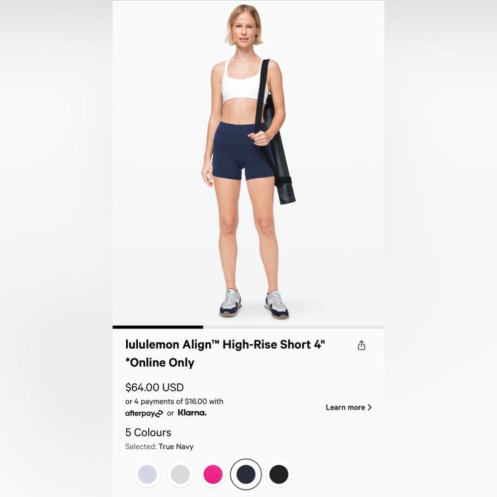NWT Lululemon Align Shorts 4 inch- Size 4, True Navy